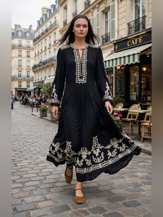 Isabel Marant Dresses & Skirts - Isabel Marant Etoile Feliana Dress
Embroidered Black Maxi with Cream Accent Sz 6